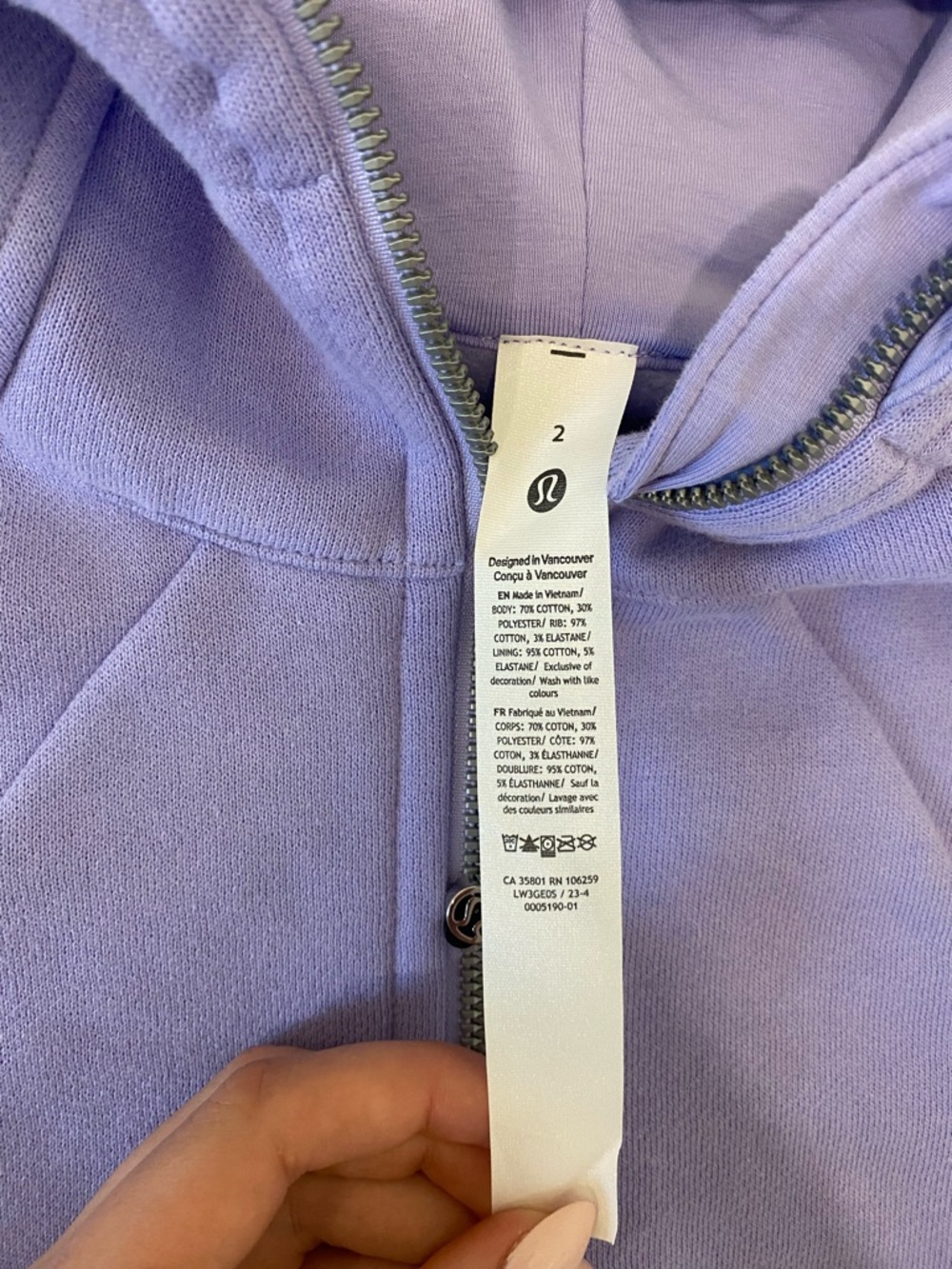 BRAND NEW lululemon athletica purple Scuba, size 2 - Picture 4 of 5